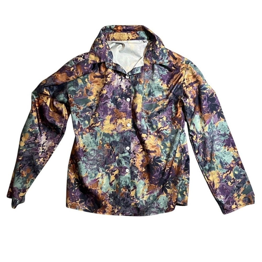 Vintage 70s Abstract Floral Psychedelic Button Up Shirt Women's Medium